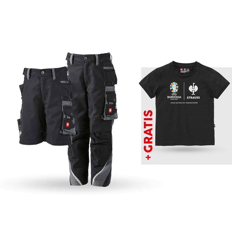 Samarbejde: SÆT:Børnebukser e.s.motion+shorts+premium shirt + grafit/cement