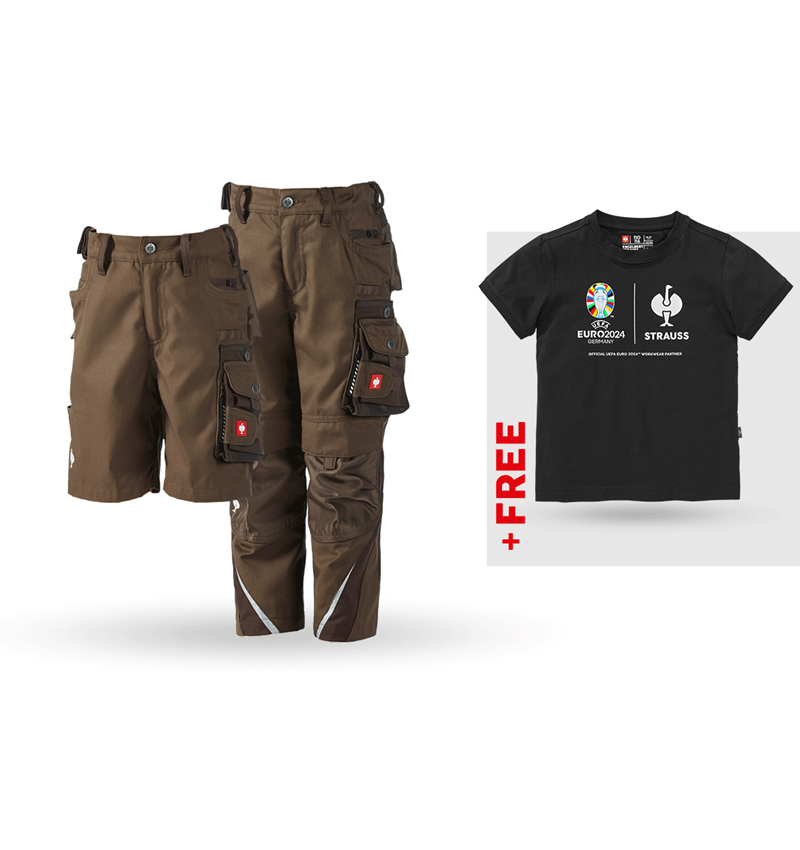 Clothing: SET: Kid's trousers + shorts e.s.motion + shirt + hazelnut/chestnut