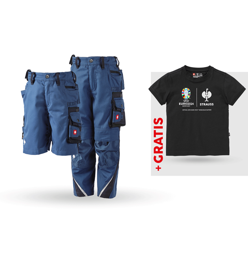 Beklædning: SÆT:Børnebukser e.s.motion+shorts+premium shirt + kobolt/pacific