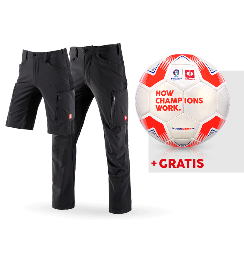 Beklædning: SÆT: Cargobukser e.s.vision stretch+shorts+fodbold + sort