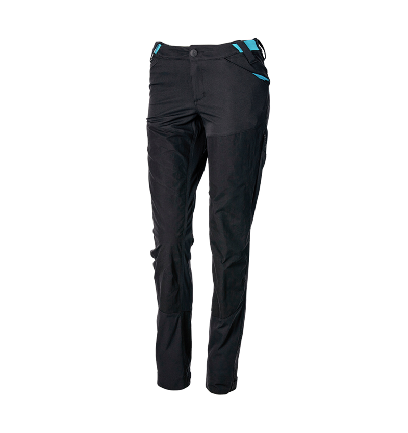 Work Trousers: Hybrid functional trousers e.s.trail, ladies' + black/lapisturquoise 4