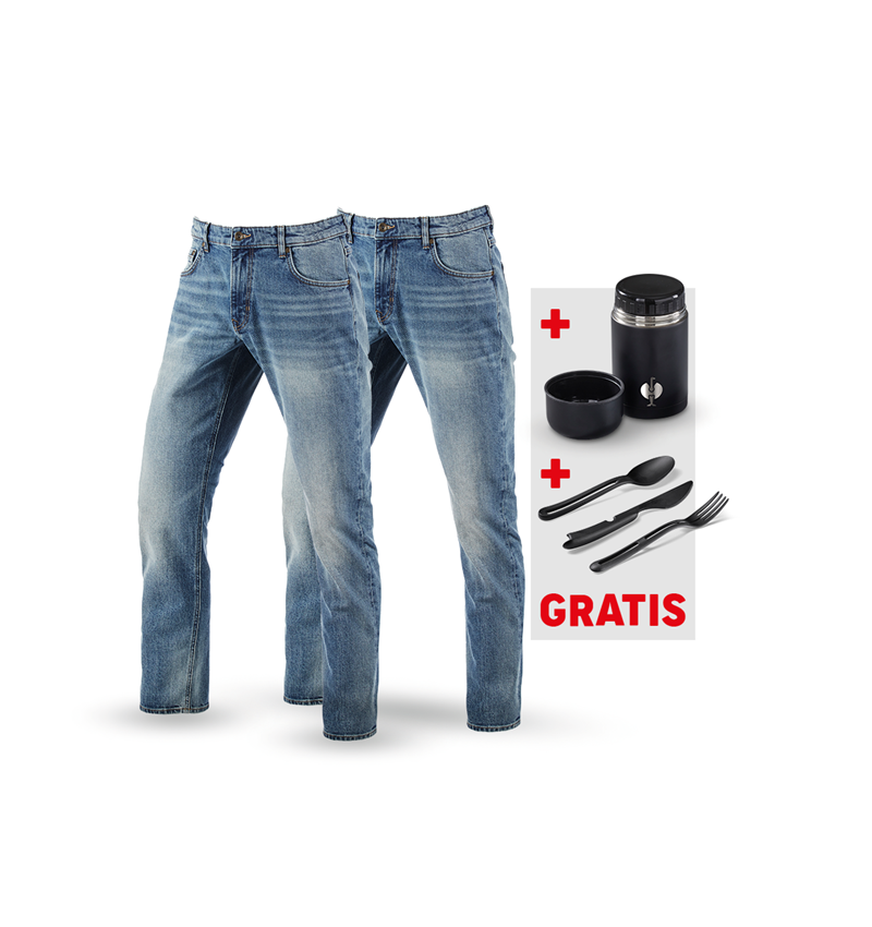 Beklædning: SÆT:2x5-Pocket-Stretch-jeans straight+madk.+bestik + stonewashed