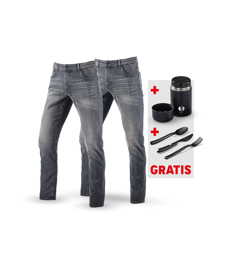 Beklædning: SÆT:2x5-Pocket-Stretch-jeans straight+madk.+bestik + graphitewashed