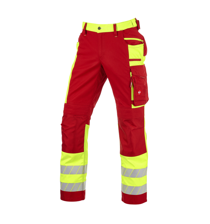 Clothing: High-vis trousers e.s.motion 24/7 + red/high-vis yellow 5