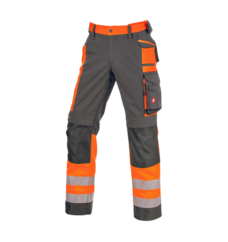 Clothing: High-vis trousers e.s.motion 24/7 + anthracite/high-vis orange 10