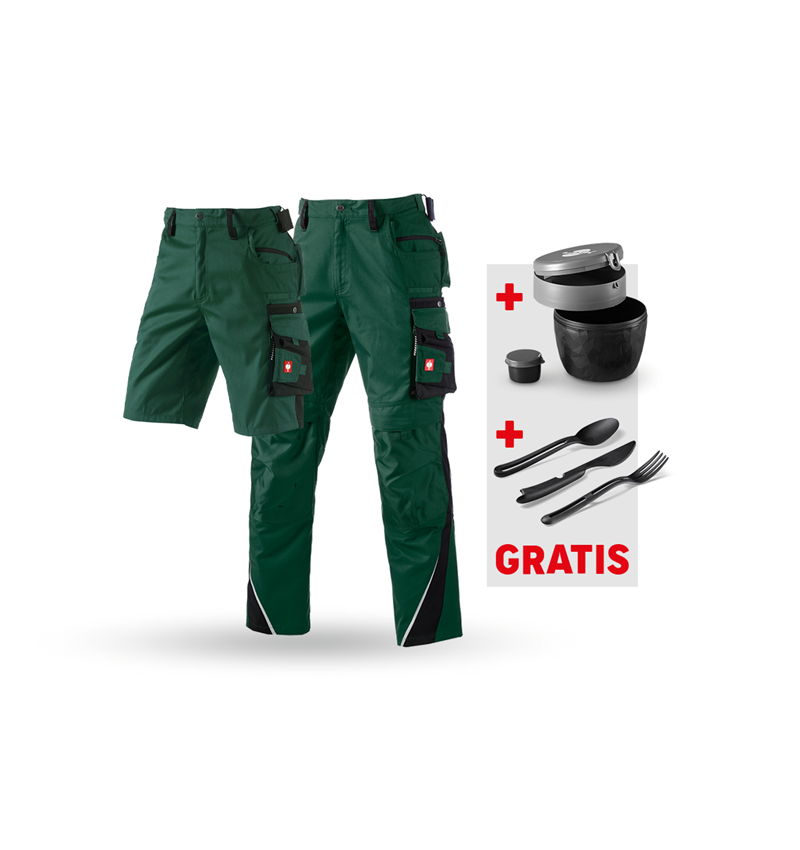 Beklædning: SÆT: Bukser+shorts e.s.motion+madkasse+bestikket + grøn/sort