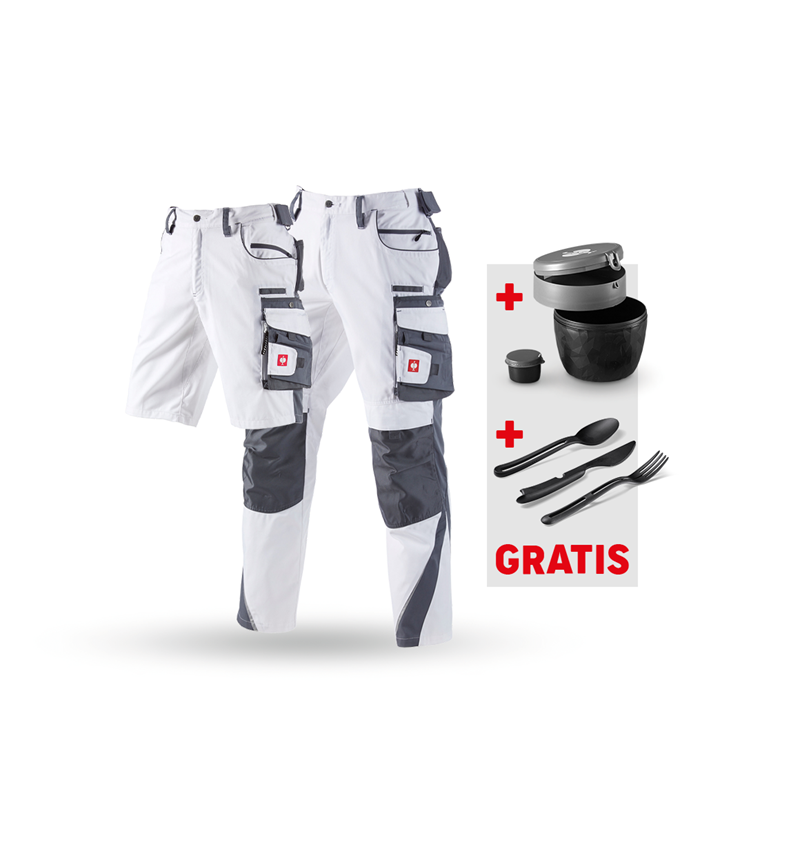 Beklædning: SÆT: Bukser+shorts e.s.motion+madkasse+bestikket + hvid/grå
