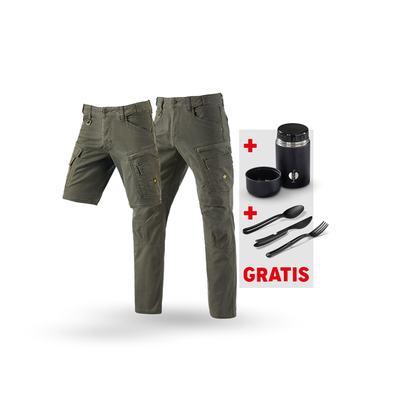 Beklædning: SÆT:Cargobukser+shorts e.s.vintage+madkasse+bestik + camouflagegrøn