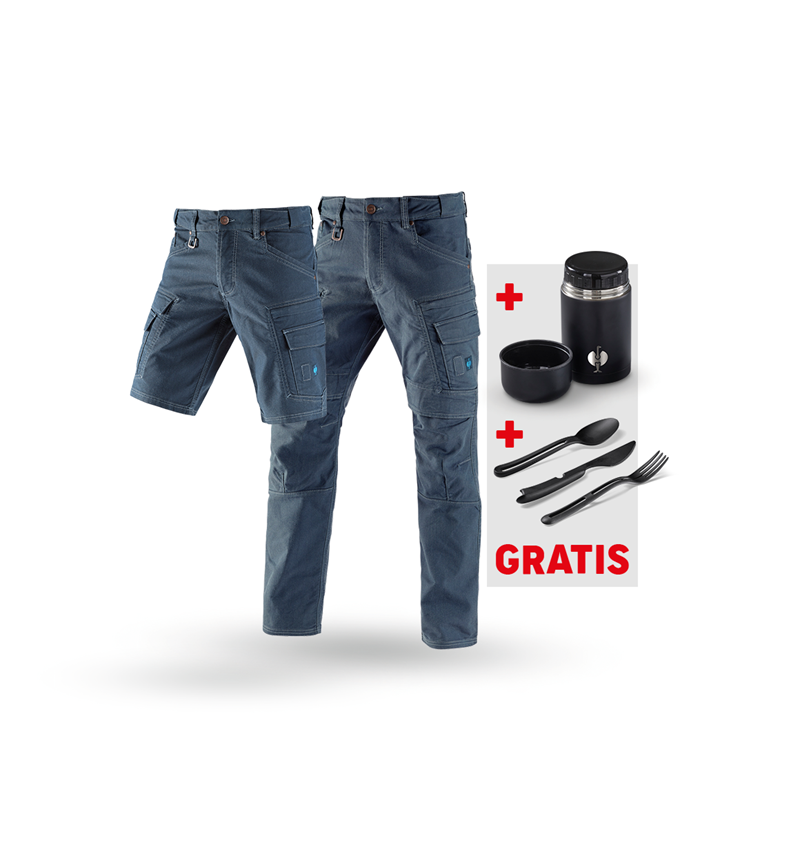 Beklædning: SÆT:Cargobukser+shorts e.s.vintage+madkasse+bestik + aktissk blå