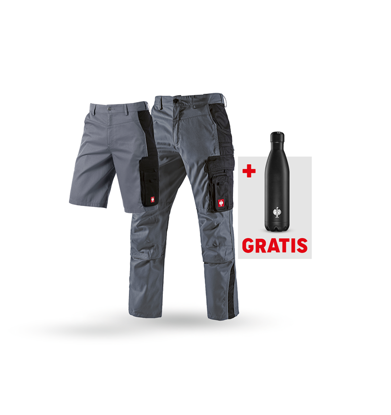 Beklædning: SÆT: Bukser + shorts e.s.active + drikkeflaske + grå/sort