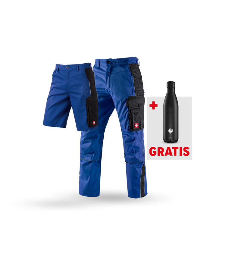 Beklædning: SÆT: Bukser + shorts e.s.active + drikkeflaske + kornblå/sort