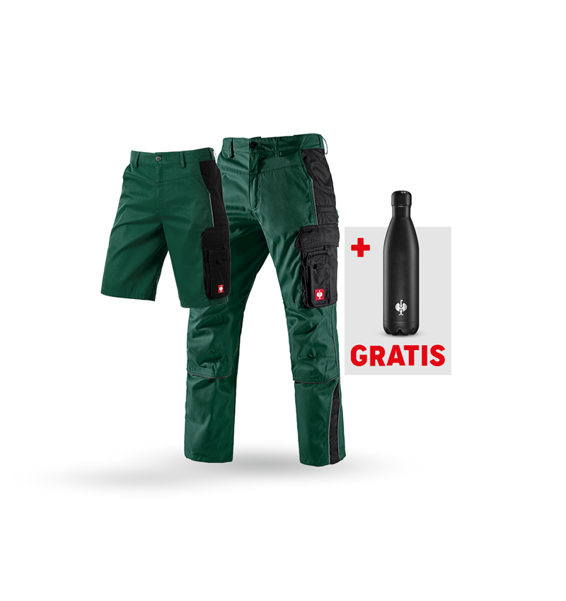 Beklædning: SÆT: Bukser + shorts e.s.active + drikkeflaske + grøn/sort