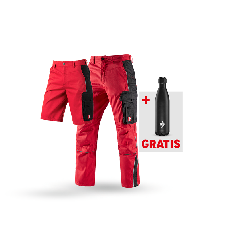 Beklædning: SÆT: Bukser + shorts e.s.active + drikkeflaske + rød/sort
