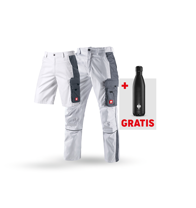 Beklædning: SÆT: Bukser + shorts e.s.active + drikkeflaske + hvid/grå