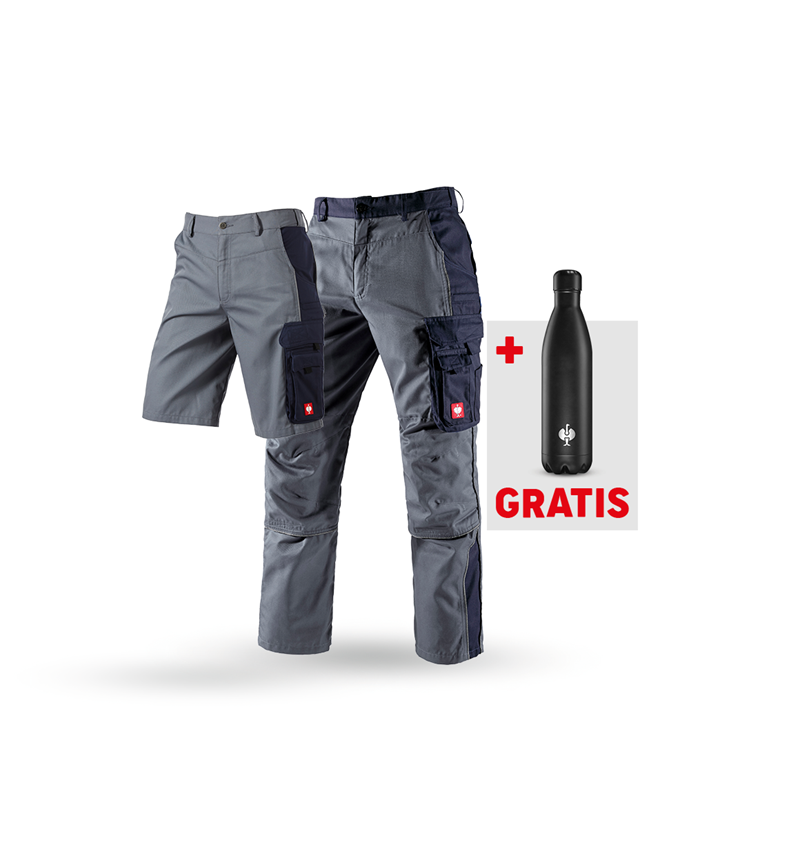 Beklædning: SÆT: Bukser + shorts e.s.active + drikkeflaske + grå/mørkeblå