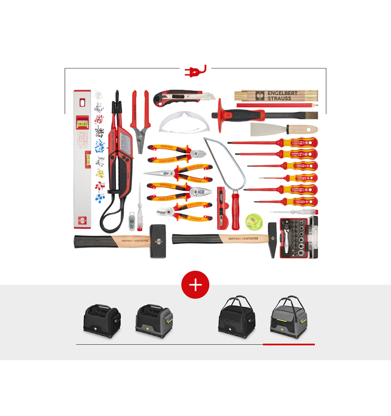 STRAUSSbox System: Tool set Electro incl. STRAUSSbox bag + basaltgrey/acid yellow