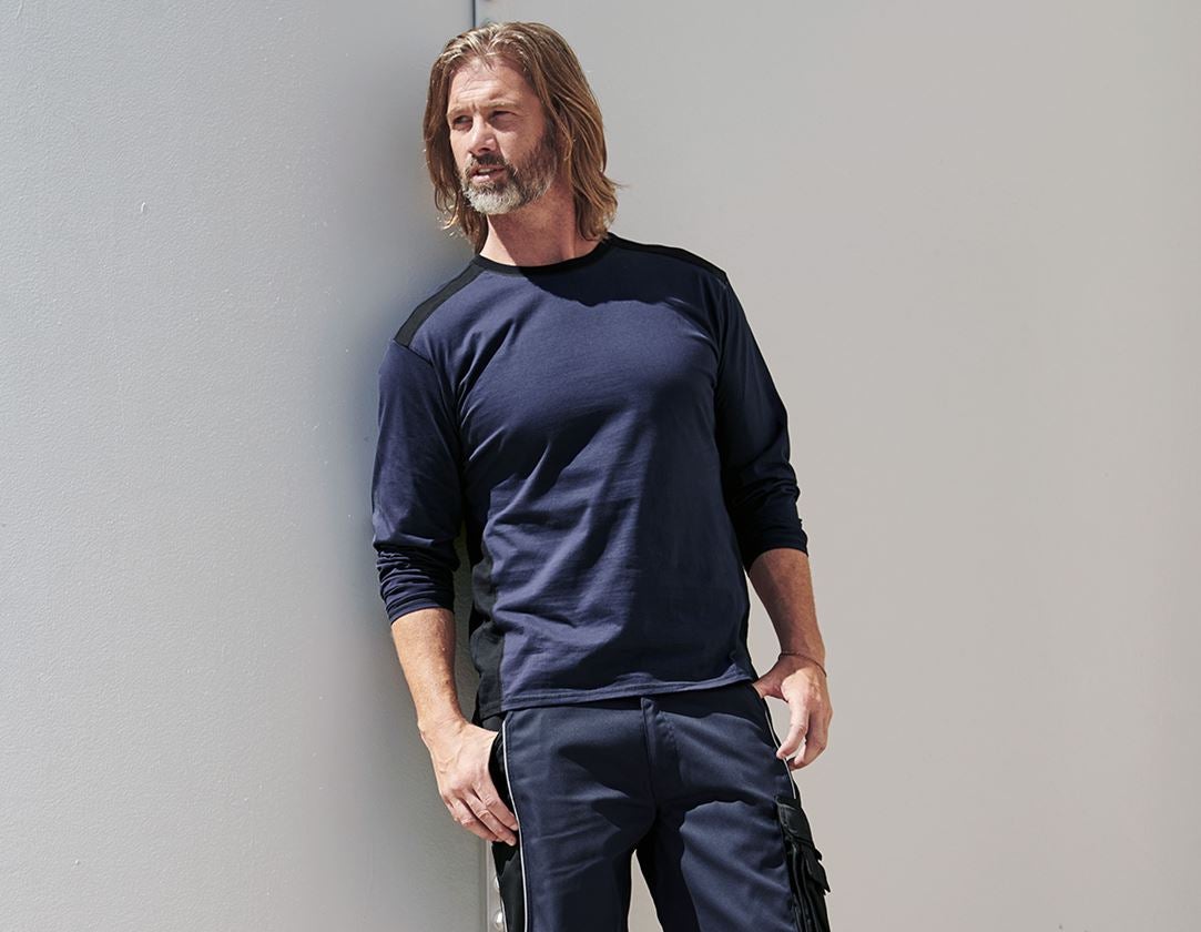T-Shirts, Pullover & Skjorter: Longsleeve cotton e.s.active + mørkeblå/sort 1