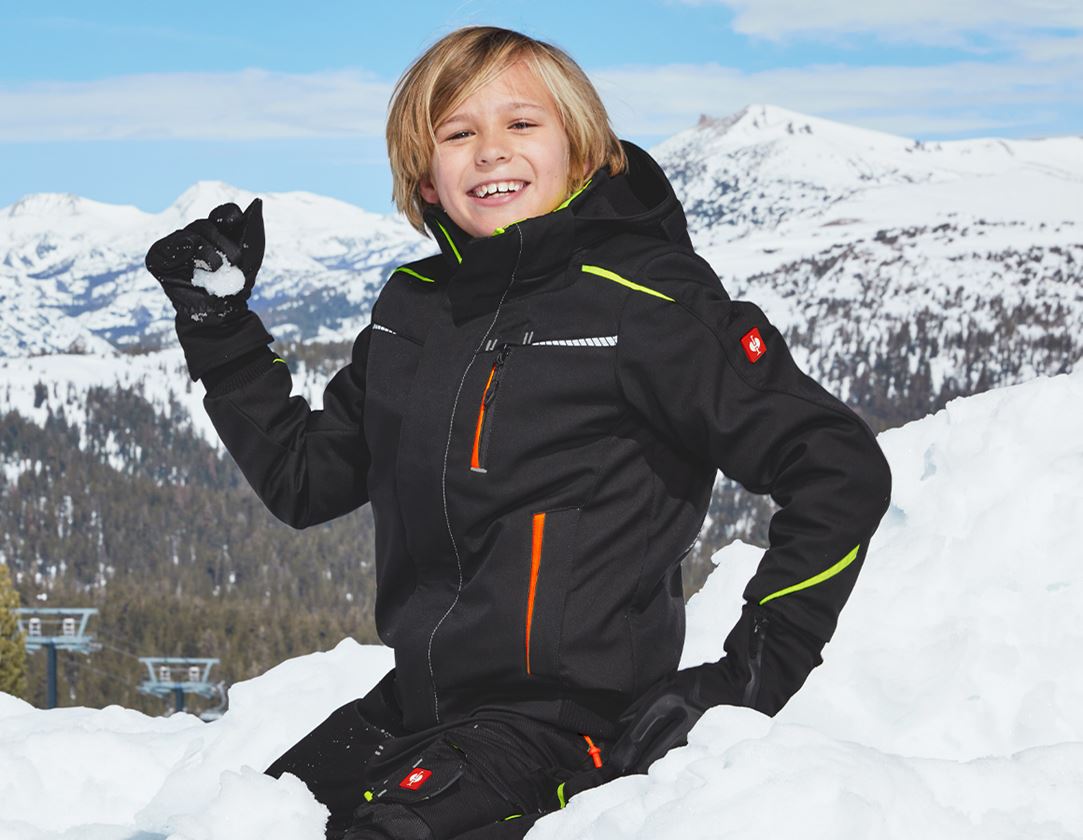 Jakker: Vinter softshelljakke e.s.motion 2020, børn + sort/advarselsgul/advarselsorange