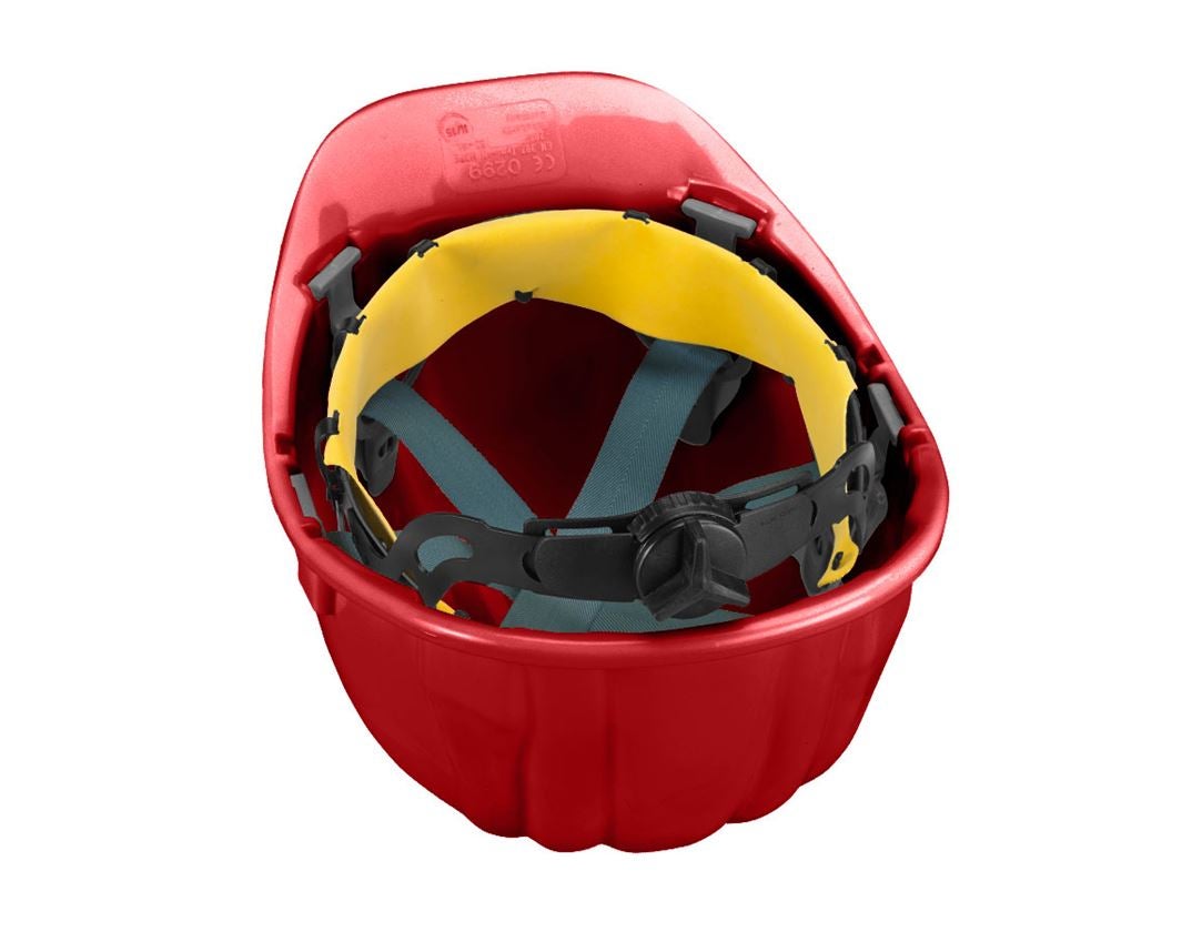Hard Hats: Safety helmet Baumeister, 6-point, rotary fastener + red
