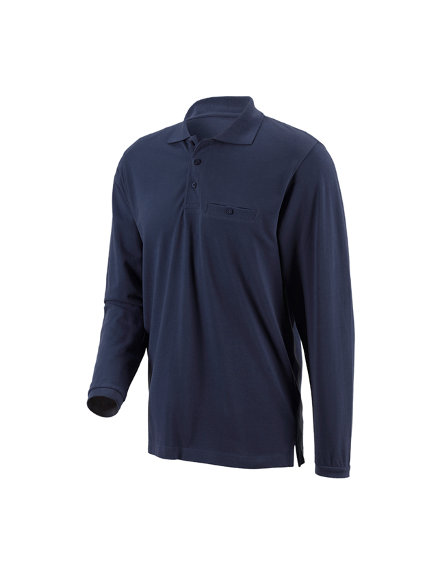 T-Shirts, Pullover & Skjorter: e.s. Longsleeve-Polo cotton Pocket + mørkeblå