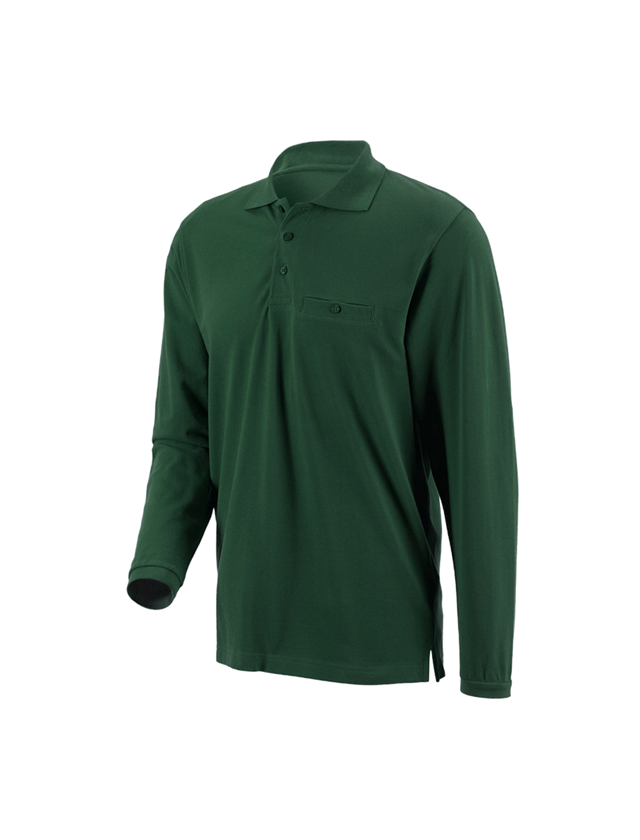 Gardening / Forestry / Farming: e.s. Long sleeve polo cotton Pocket + green