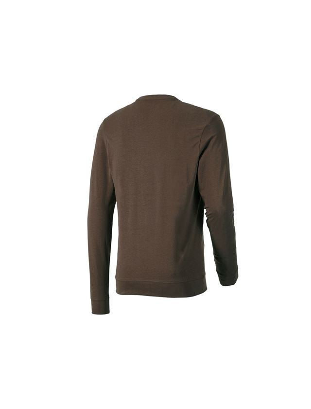 T-Shirts, Pullover & Skjorter: e.s. Longsleeve cotton stretch + kastanje 1