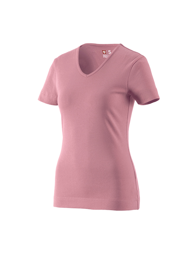 T-Shirts, Pullover & Skjorter: e.s. T-Shirt cotton V-Neck, damer + gammelrosa