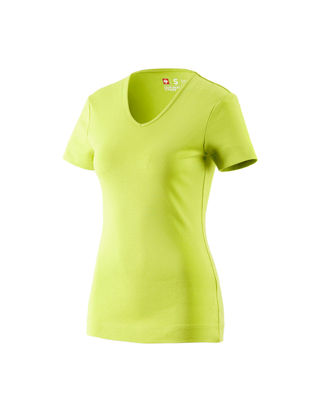 T-Shirts, Pullover & Skjorter: e.s. T-Shirt cotton V-Neck, damer + majgrøn
