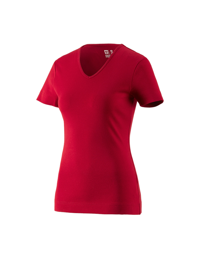 T-Shirts, Pullover & Skjorter: e.s. T-Shirt cotton V-Neck, damer + ildrød