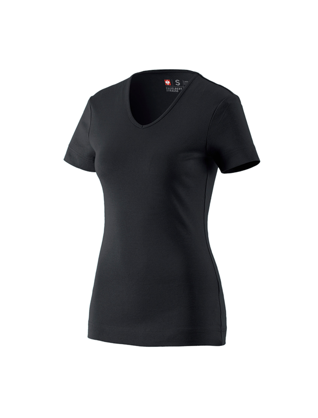 T-Shirts, Pullover & Skjorter: e.s. T-Shirt cotton V-Neck, damer + sort