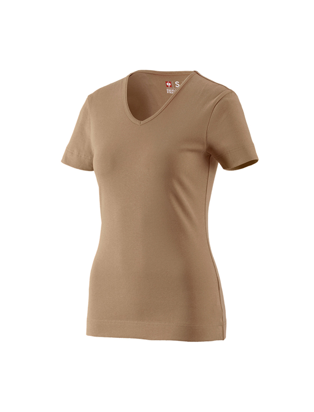 T-Shirts, Pullover & Skjorter: e.s. T-Shirt cotton V-Neck, damer + kaki