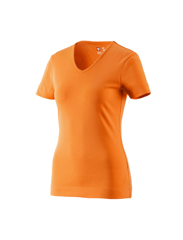 T-Shirts, Pullover & Skjorter: e.s. T-Shirt cotton V-Neck, damer + orange