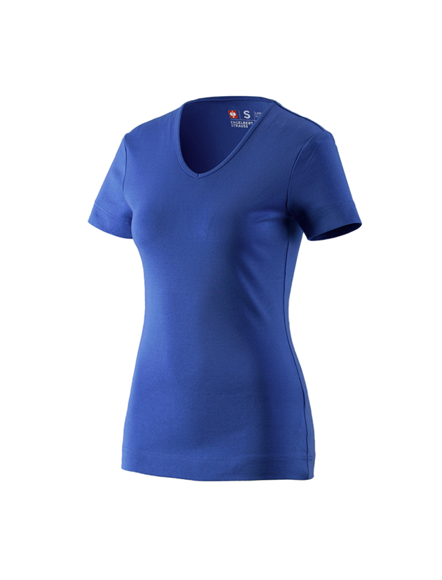 T-Shirts, Pullover & Skjorter: e.s. T-Shirt cotton V-Neck, damer + kornblå