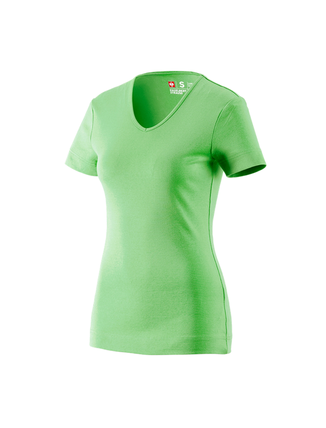 T-Shirts, Pullover & Skjorter: e.s. T-Shirt cotton V-Neck, damer + æblegrøn