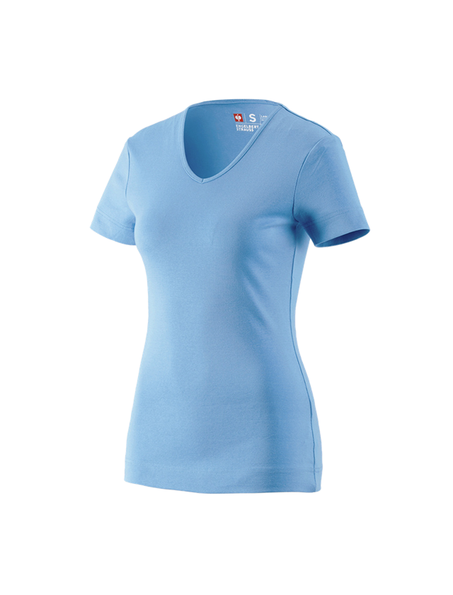 T-Shirts, Pullover & Skjorter: e.s. T-Shirt cotton V-Neck, damer + azurblå