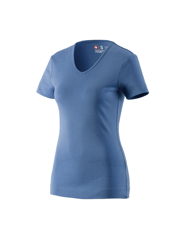 T-Shirts, Pullover & Skjorter: e.s. T-Shirt cotton V-Neck, damer + kobolt