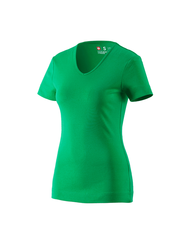 T-Shirts, Pullover & Skjorter: e.s. T-Shirt cotton V-Neck, damer + græsgrøn