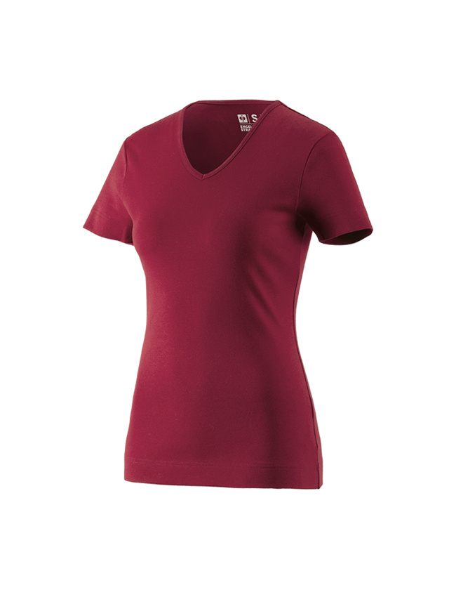 T-Shirts, Pullover & Skjorter: e.s. T-Shirt cotton V-Neck, damer + bordeaux