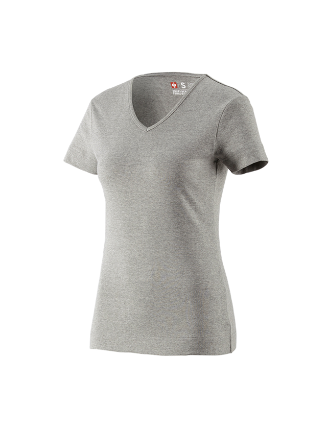 T-Shirts, Pullover & Skjorter: e.s. T-Shirt cotton V-Neck, damer + gråmeleret
