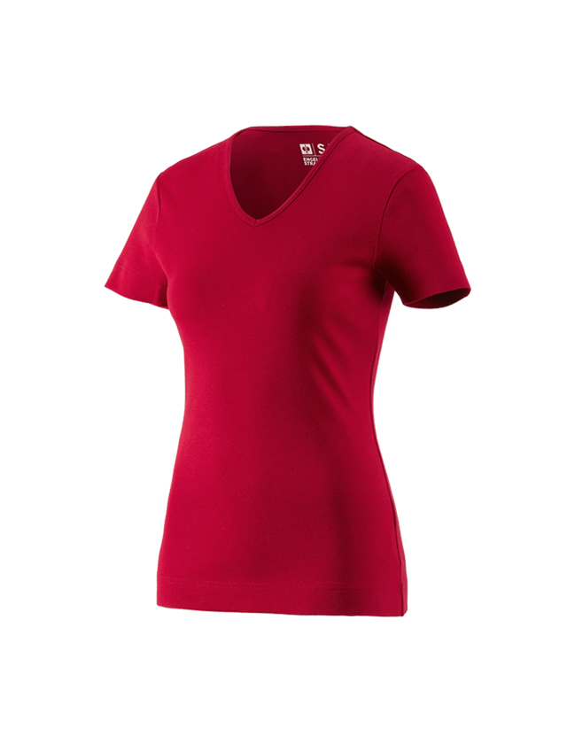 T-Shirts, Pullover & Skjorter: e.s. T-Shirt cotton V-Neck, damer + rød