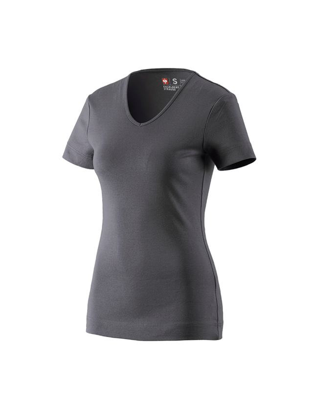 T-Shirts, Pullover & Skjorter: e.s. T-Shirt cotton V-Neck, damer + antracit