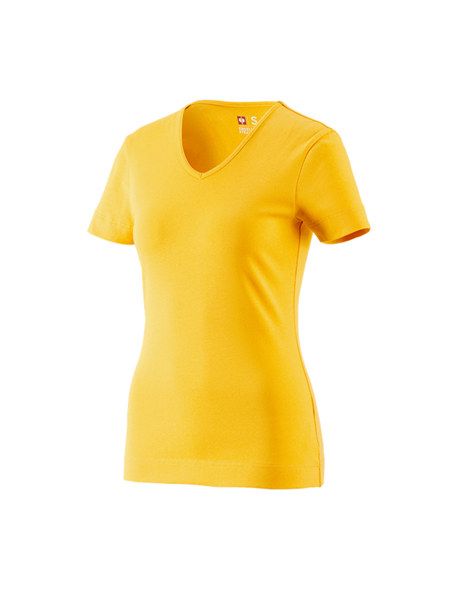 T-Shirts, Pullover & Skjorter: e.s. T-Shirt cotton V-Neck, damer + gul