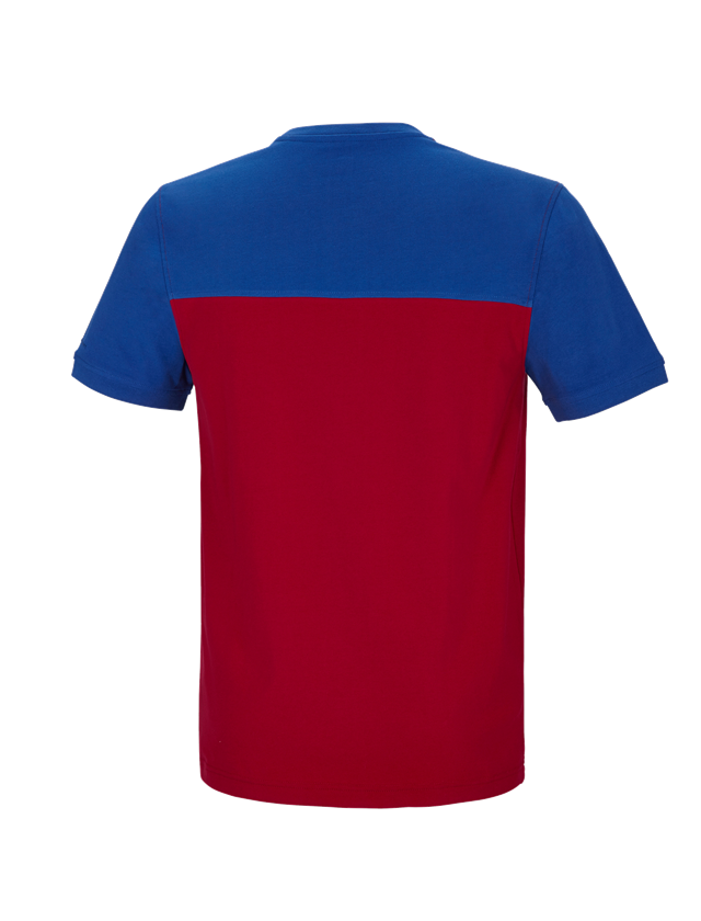 T-Shirts, Pullover & Skjorter: e.s. T-shirt cotton stretch bicolor + ildrød/kornblå 1