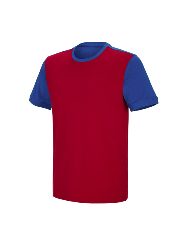T-Shirts, Pullover & Skjorter: e.s. T-shirt cotton stretch bicolor + ildrød/kornblå