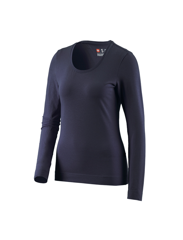 T-Shirts, Pullover & Skjorter: e.s. Longsleeve cotton stretch, damer + mørkeblå