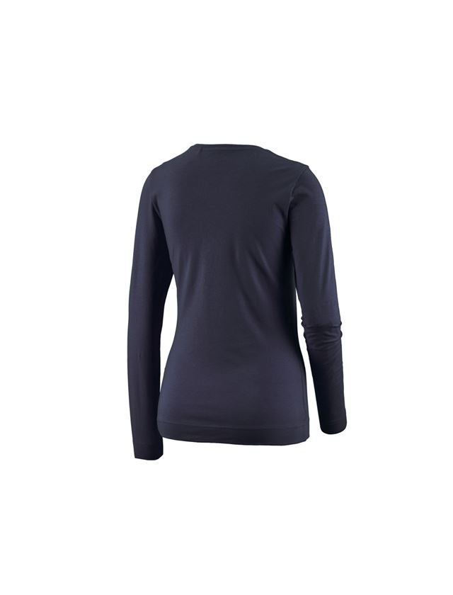 T-Shirts, Pullover & Skjorter: e.s. Longsleeve cotton stretch, damer + mørkeblå 1