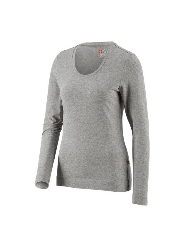 T-Shirts, Pullover & Skjorter: e.s. Longsleeve cotton stretch, damer + gråmeleret