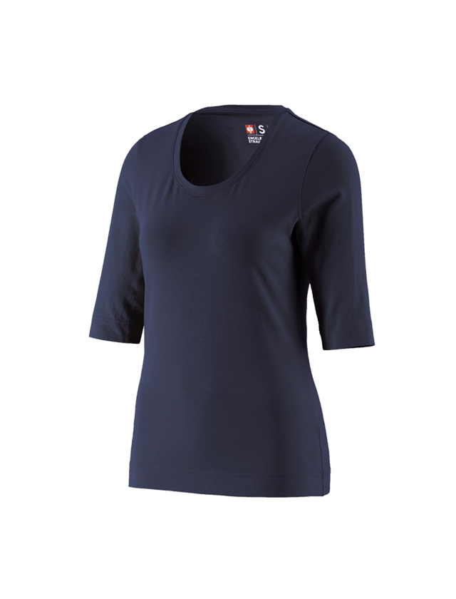 T-Shirts, Pullover & Skjorter: e.s. Shirt 3/4-ærmer cotton stretch, damer + mørkeblå