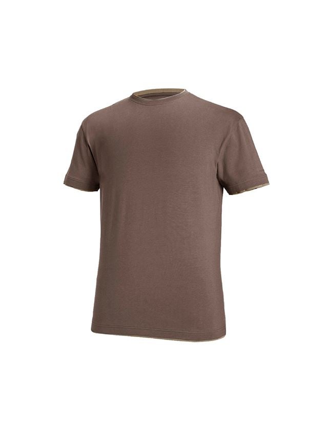 T-Shirts, Pullover & Skjorter: e.s. T-Shirt cotton stretch Layer + kastanje/hasselnød 2