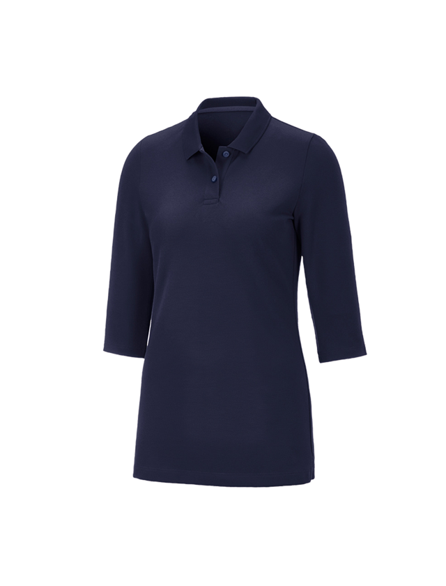T-Shirts, Pullover & Skjorter: e.s. Pique-Polo 3/4-ærme cotton stretch, damer + mørkeblå